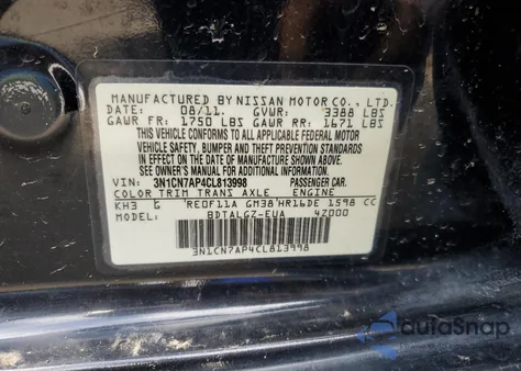 2012 Nissan Versa S from USA, damaged, VIN 3N1CN7AP4CL813998